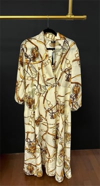 Image 2 of Long Swing Dress with Chains & Locket – Black & Gold / Beige & Gold