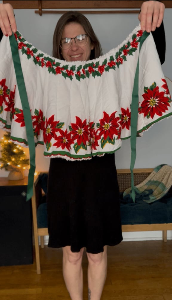 Fuzzy Lined Poinsettia Poncho, OSFA