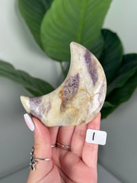 Image 8 of FLUORITE X CALCITE SELF STANDING MOONS