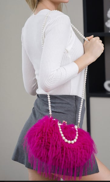 Image of Pearl Handle Chain Faux Fur Handbag / Shoulder Bag / Crossbody Bag
