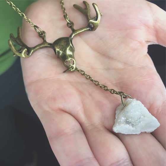 Image of Deer skull and geode piece necklace