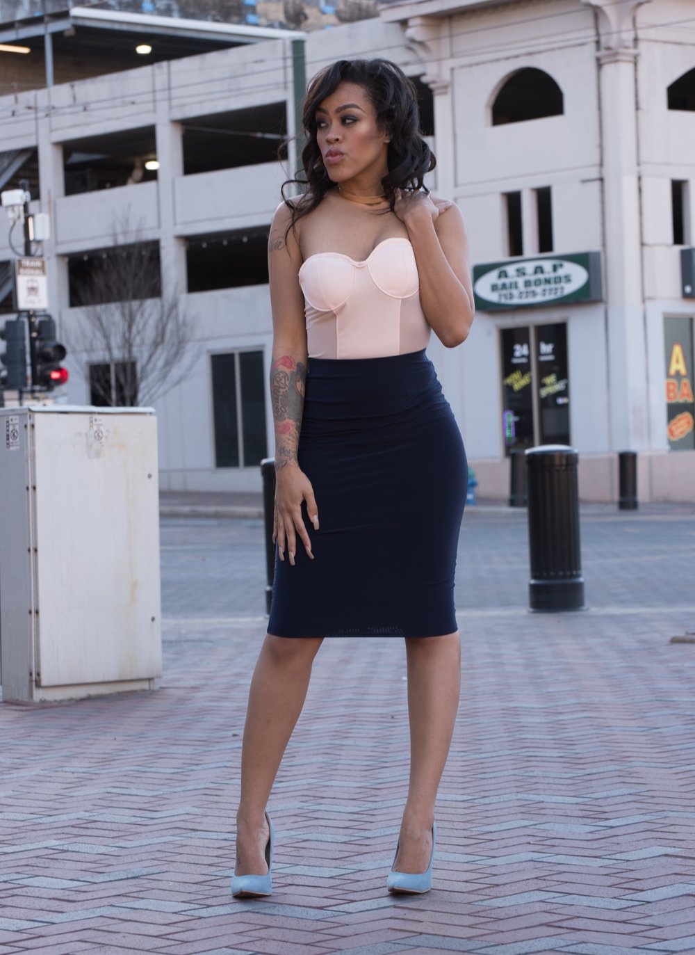 Image of Navy Pencil Skirt