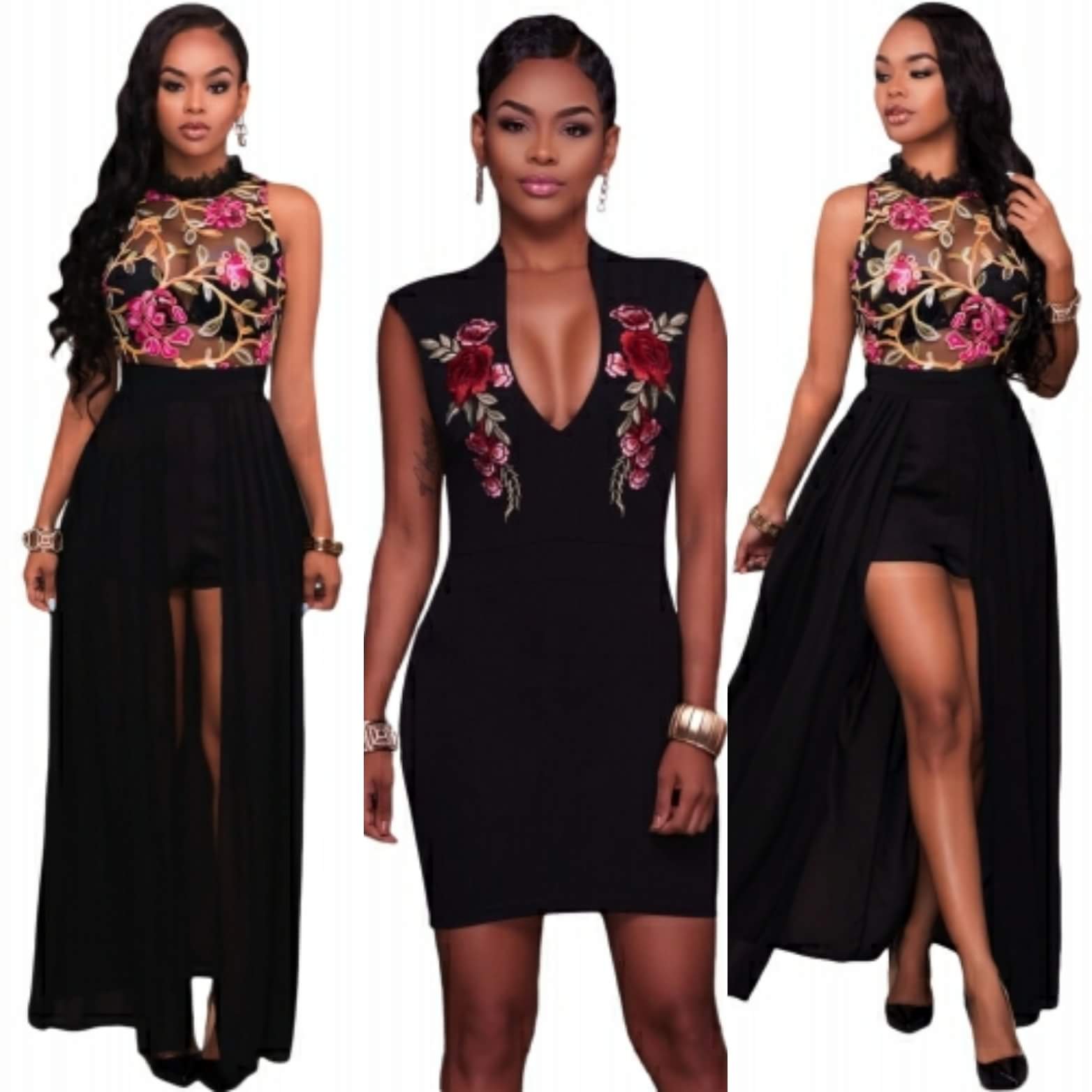 black sheer embroidered dress