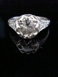 Image 1 of Art Deco Platinum 1.64ct Diamond solitaire ring with intricate diamond shoulders
