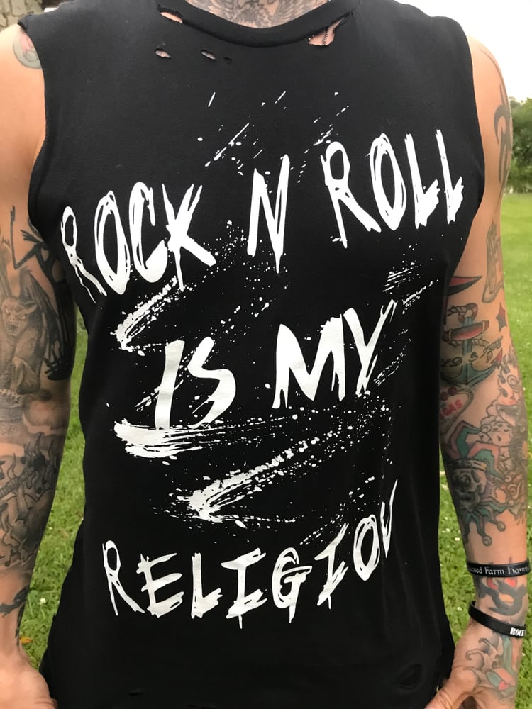 Image of Rock N Roll Is My Religion Distressed or Classic Tee Available