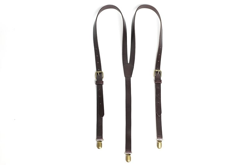 Image of Genuine Leather Suspenders / Groomsman Wedding Suspenders in Black Coffee 0191
