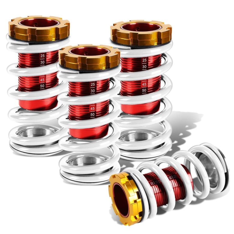Image of White/Red/Gold Adjustable Coilovers 1-4" Drop