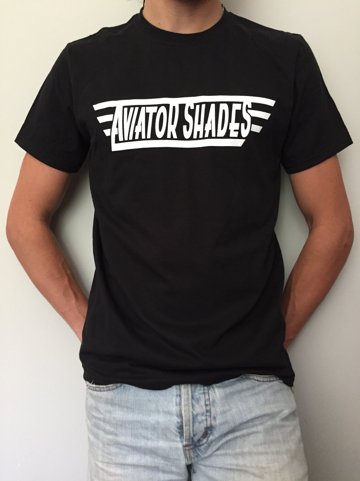 Image of Aviator Shades - Plain Black Tee