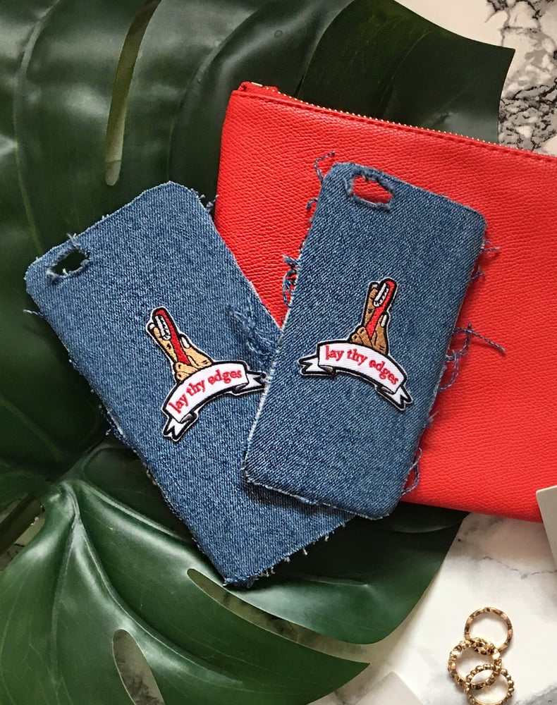 Image of DENIM EMBROIDERED LAY THY EDGES PHONE CASE
