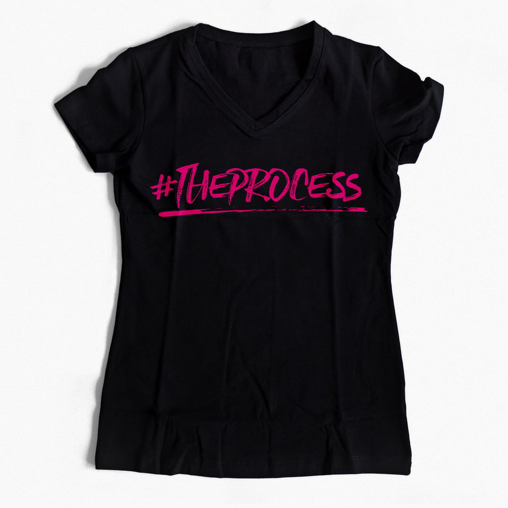 Image of Women's The Process V-Neck T-Shirt (Black/Pink Print)