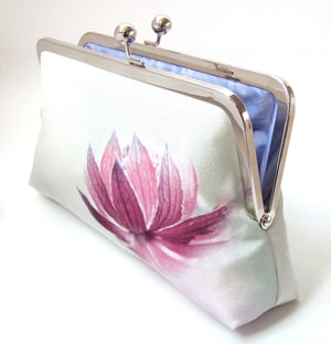 Image of Astrantia flower, printed silk clutch bag with optional chain handle