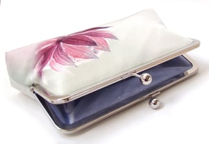 Image of Astrantia flower, printed silk clutch bag with optional chain handle