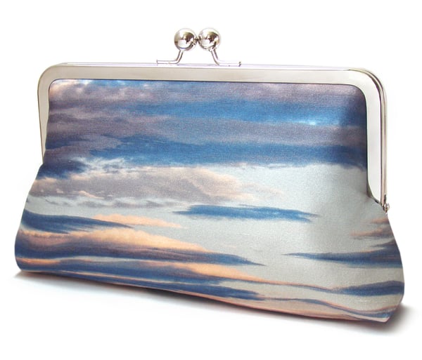 Image of Sunset clouds printed silk clutch bag + chain handle