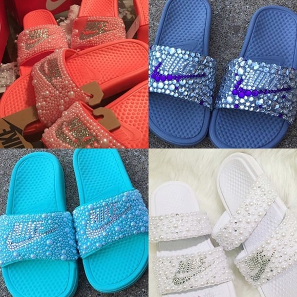 bedazzled nike flip flops