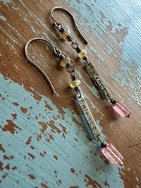 Image 11 of Balance charm earrings with opals and pink tourmaline
