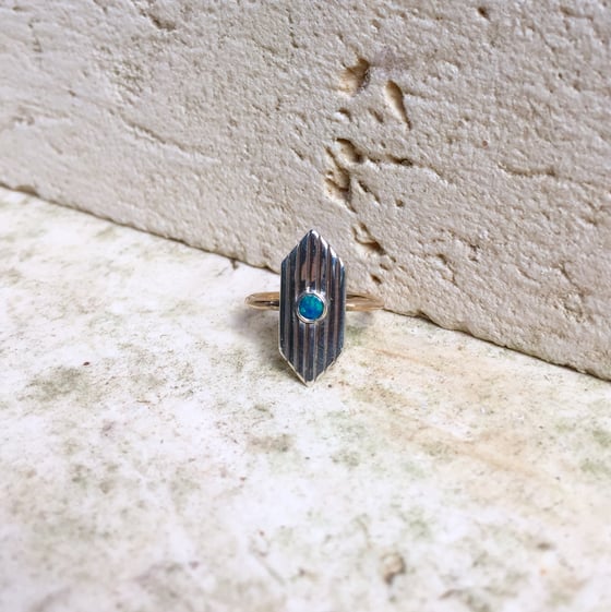 Image of Two tone sterling silver and 14k gold fill opal shield ring