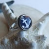 Anchors Aweigh Sterling Ring (Small) - Navy