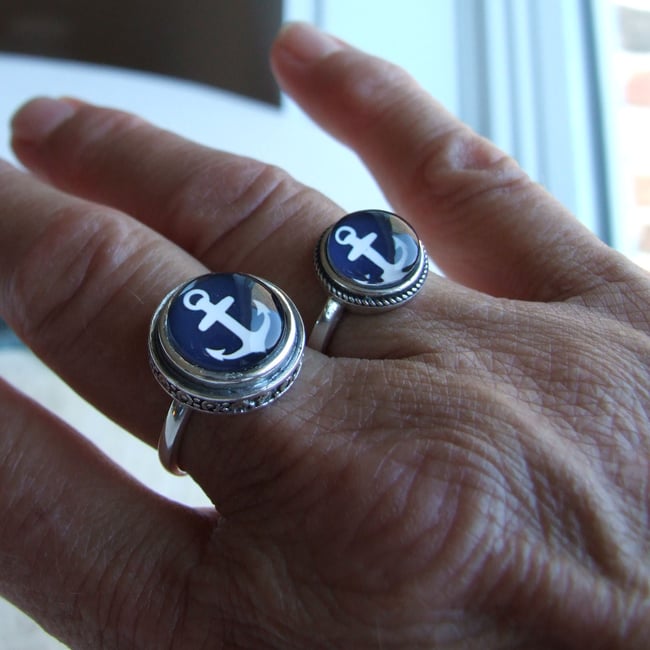 Anchors Aweigh Sterling Ring (Small) - Navy