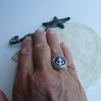 Image 4 of Anchors Aweigh Sterling Ring (Large) – Navy