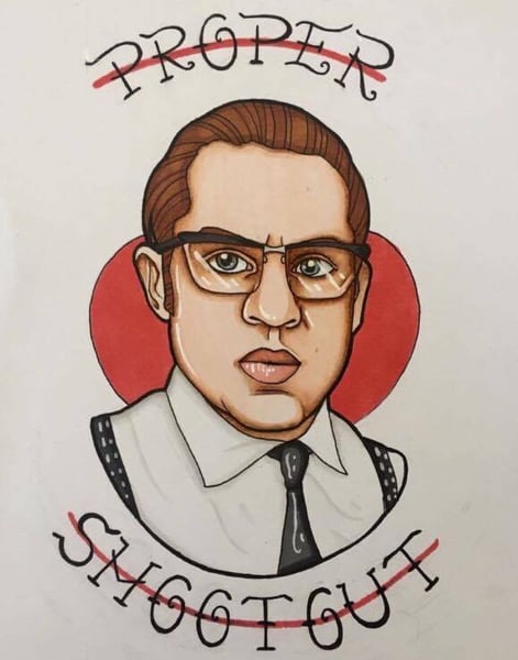 Image of Ronnie Kray 'Proper Shootout' Tattoo Style Art Print Legend