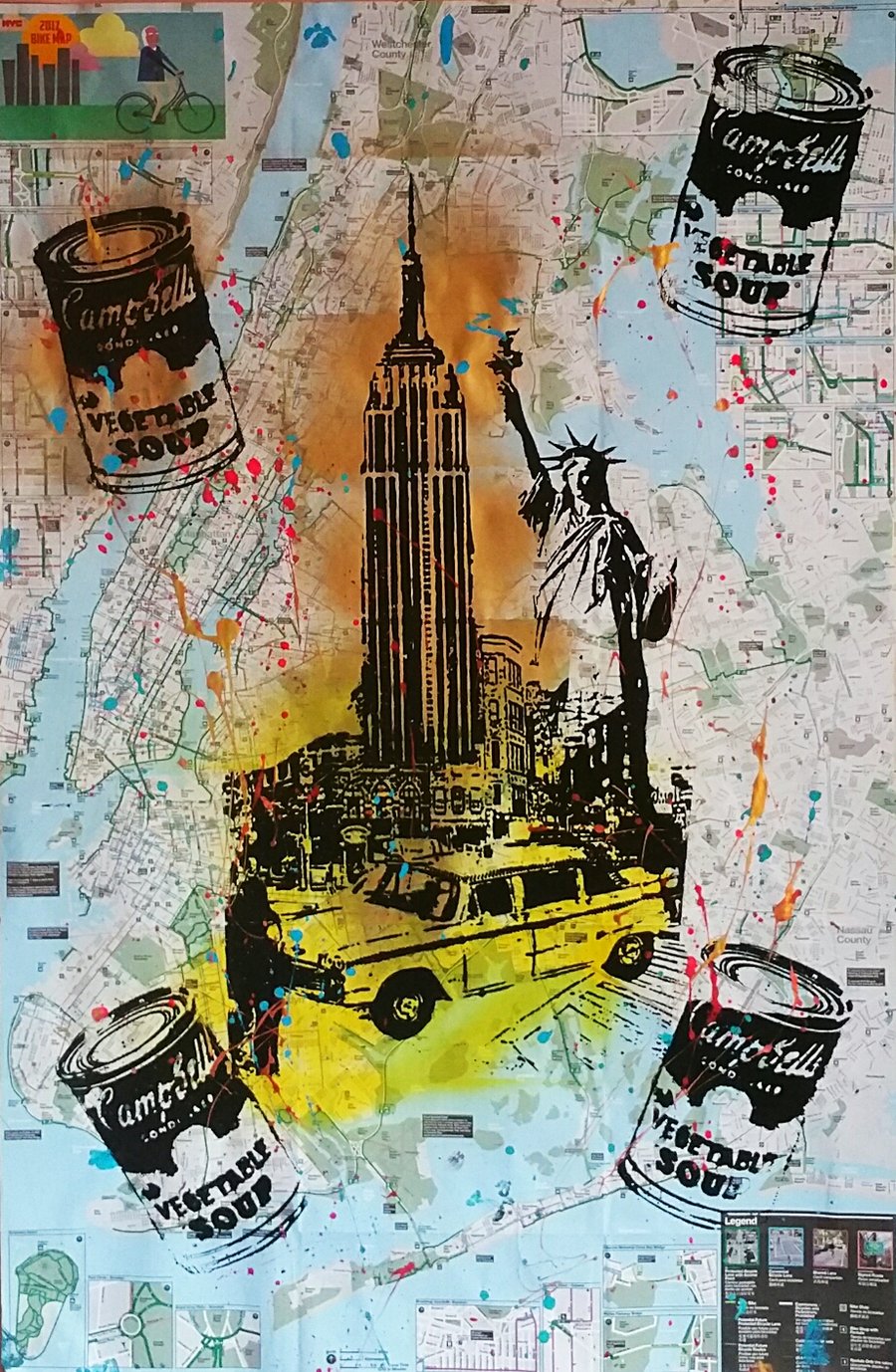 Image of "Empire State Building.". Original silkscreen On New York City Bike Map.