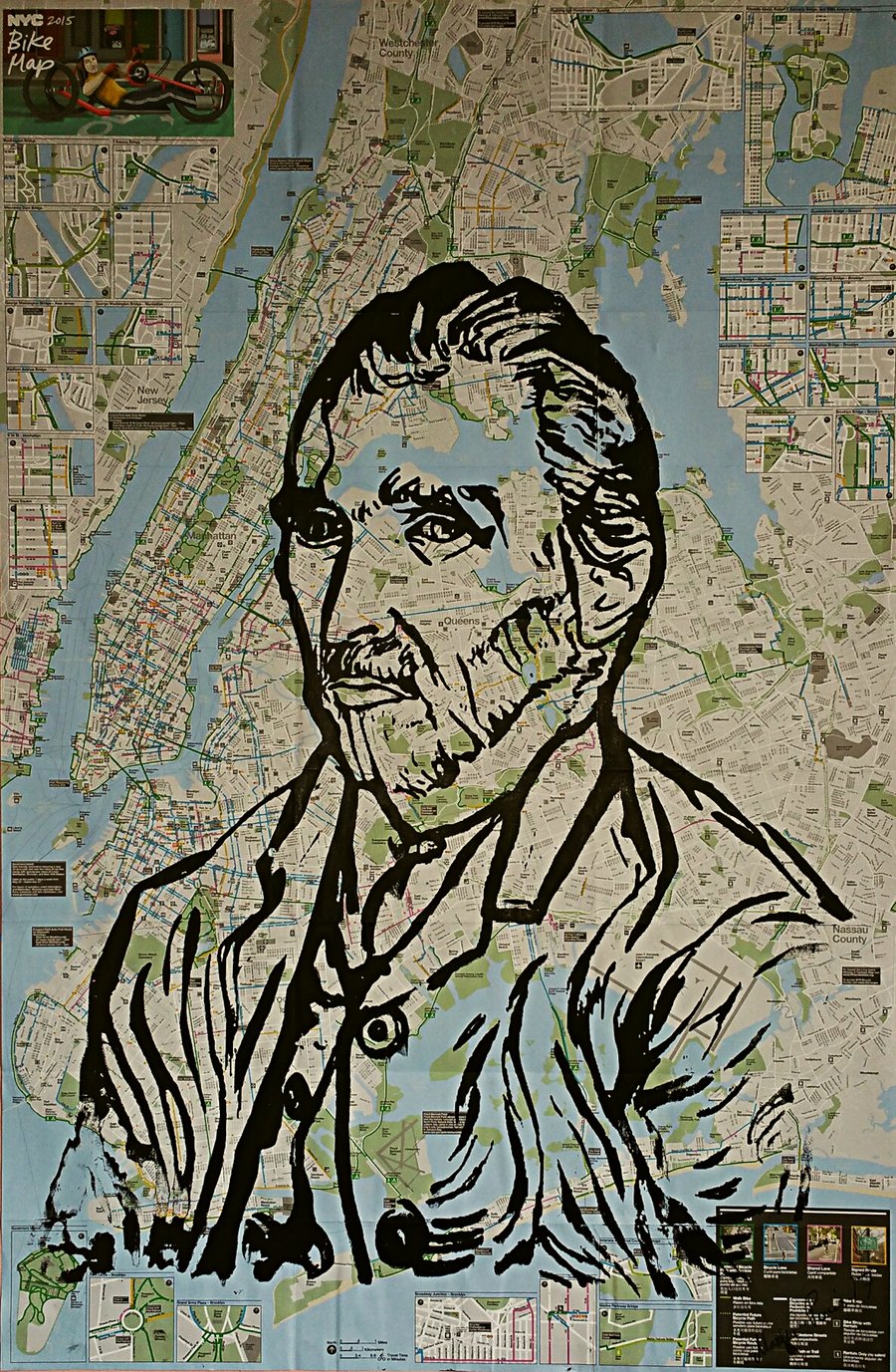 Image of Original silkscreen on NYC  Bike, Subway maps: "Van Gogh".