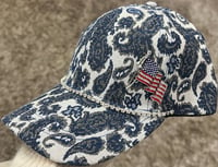 Image 1 of Blue Paisley Baseball Hat Crystal American Flag