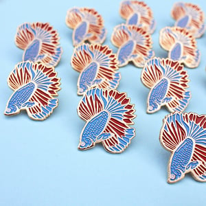 Image of Betta fish, Siamese Fighting Fish, gold enamel pin - badge - lapel pin