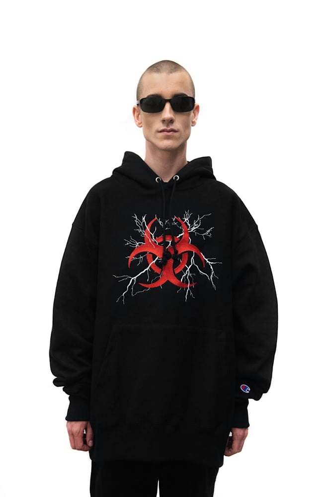 Image of Black Oversized Embroidered Biohazard Champion Reverse Weave® Hoodie