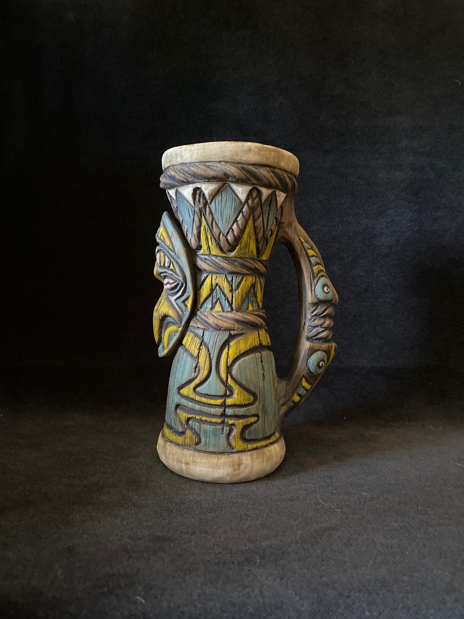 Image of PRE-ORDER) Matte PNG Drum Mug - Turquoise/Yellow - With Carving On Bottom - US Shipping Included 