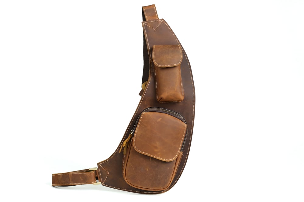 Image of Handmade Vintage Genuine Leather Messenger Bag, Shoulder Bag, Chest Bag, Waist Pack 2009