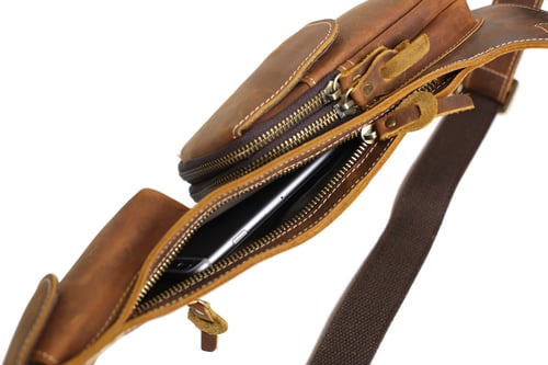 Image of Handmade Vintage Genuine Leather Messenger Bag, Shoulder Bag, Chest Bag, Waist Pack 2009