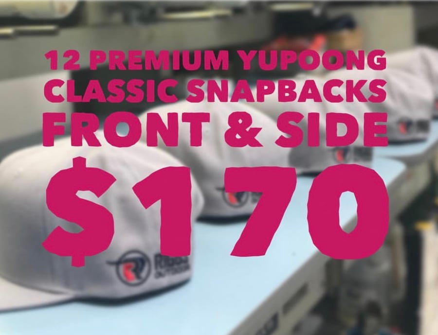 Image of 12 Yupoong Snapbacks - Front and small side or back embroidery