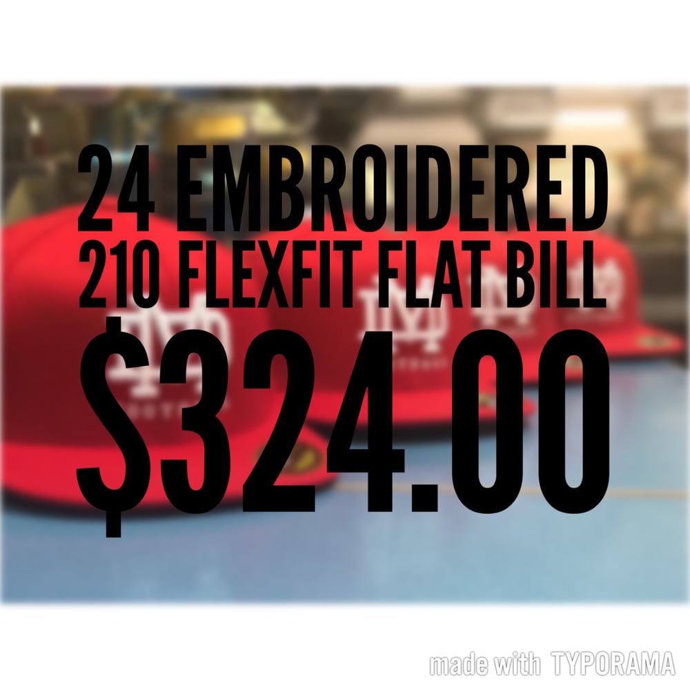 Image of 24 Front Embroidered 210 Flexfit Flat Bill Hat