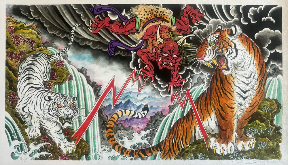 Image of Tim Lehi Hand Embellished "Tiger Book Cover" Giclée Print Signed & Numbered 21/25