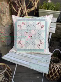 Image 2 of Quilted patchwork summer stars 18” cotton cushion cover
