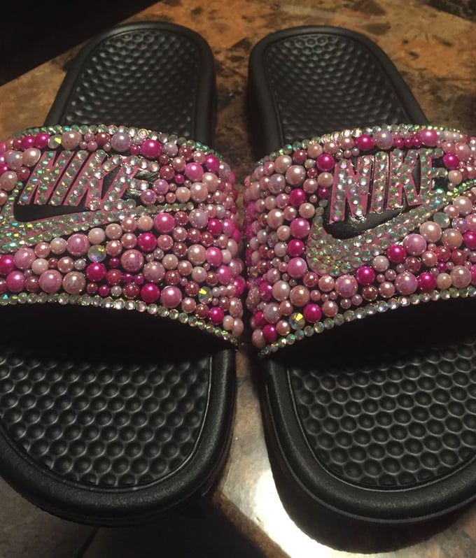 Image of Pink & Black Bling Slides