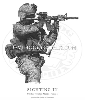 Image of "SIGHTING IN" U.S. MARINE DRAWING PRINT