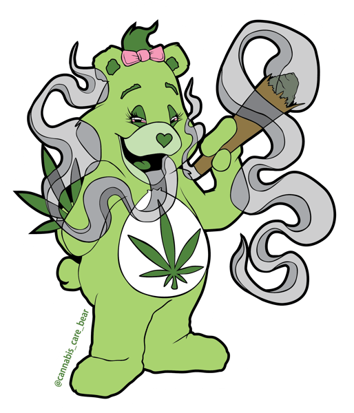 Image of Ms. Cannabis Care Bear w/blunt.