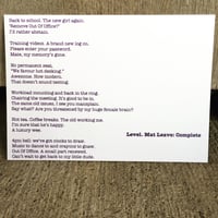 Image 1 of Level. Mat Leave: Complete - Poem Postcard (Small - A6 size)