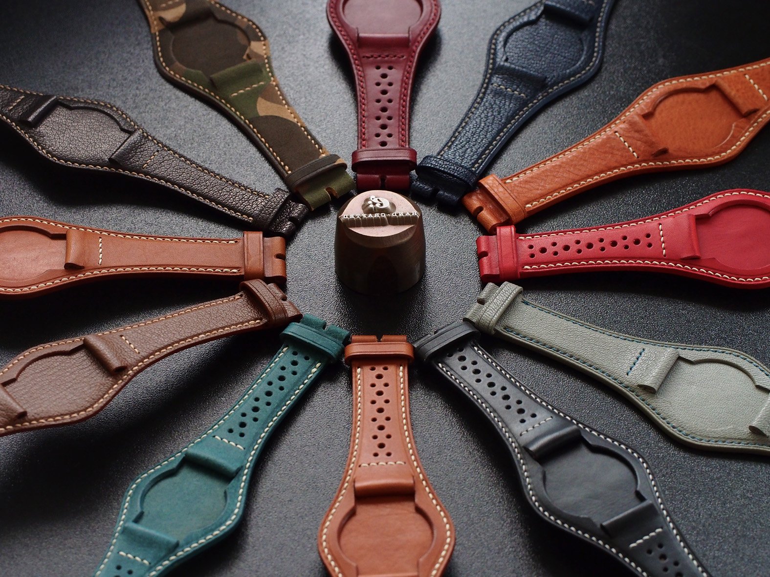 Bund-style Leather Watch Strap, Aviator model, Black Badalassi, Italy