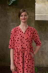 Image of Red, Blue and Natural Dotted Ikat Wrap Dress/Coat