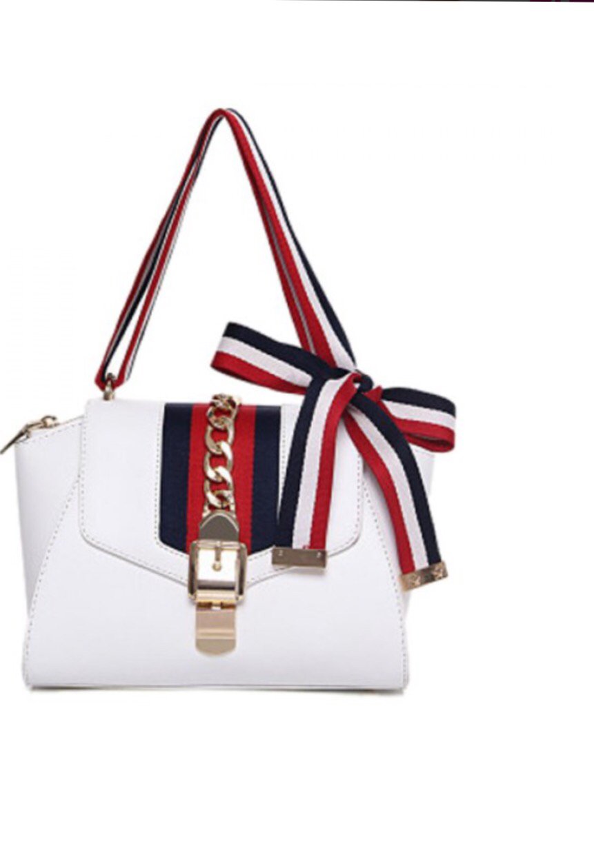 red white and blue purse