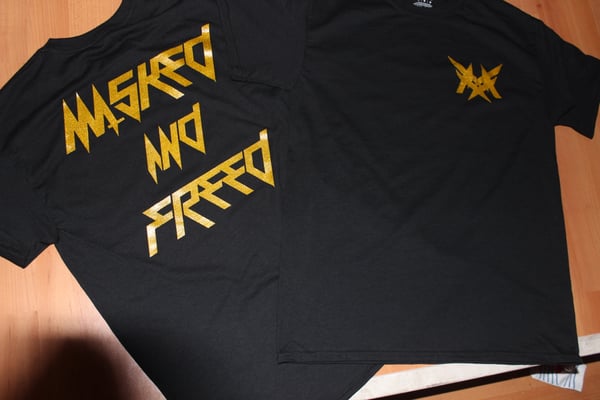 Image of Shimmery gold and black Masked And Freed shirt