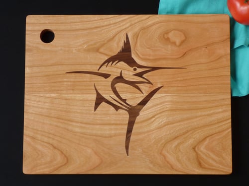 Image of Wood Serving Board with Marlin Fish Inlay 