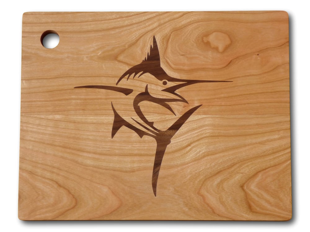 Image of Wood Serving Board with Marlin Fish Inlay