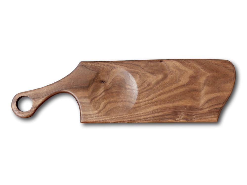 Image of Exotic Artisan Freeform Rectangle Serving Board with Carved Dish