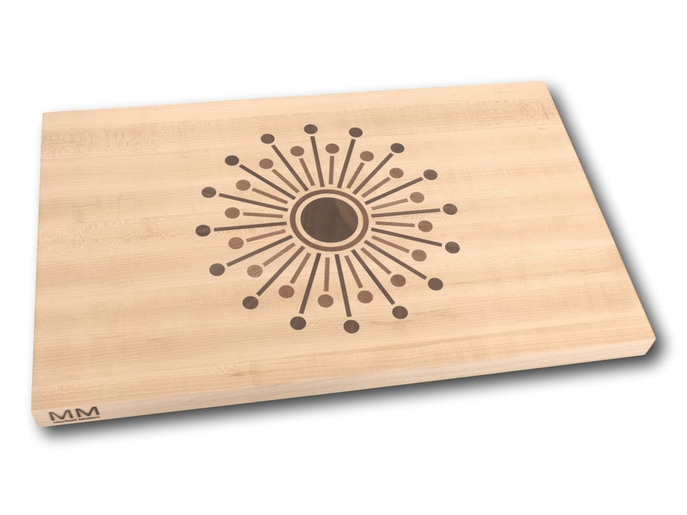 Image of Large Maple Cutting Board with Intricate Two-Tone Starburst Inlay