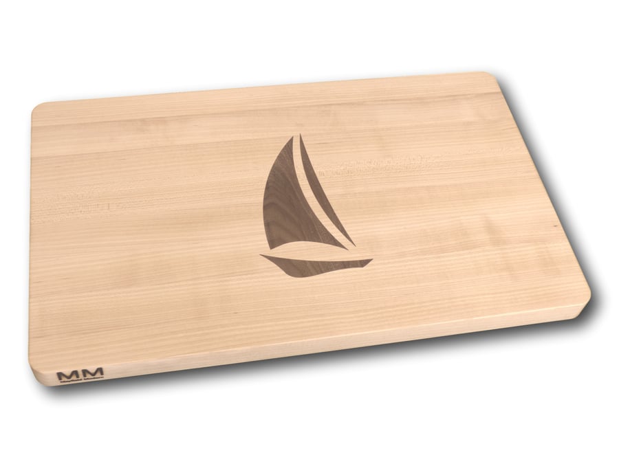 Image of Large Cutting Board with Sailboat Wood Inlay Design