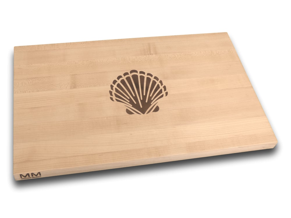 Image of Large Cutting Board with Scallop Seashell Inlay